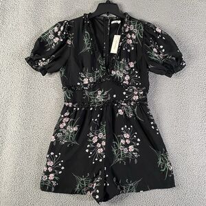 Francescas Mi Ami Romper Women Large Black Floral Babydoll Fairy Cottage NEW